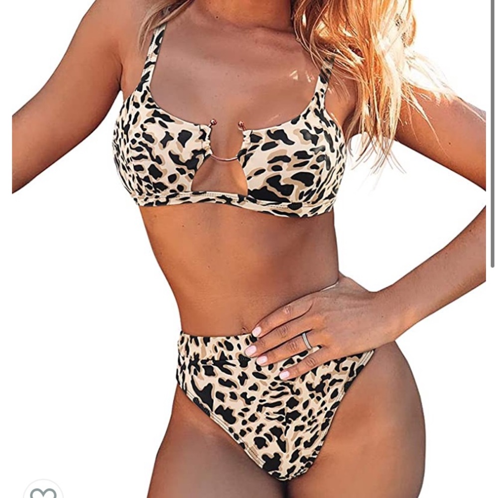 High waisted leopard bikini set